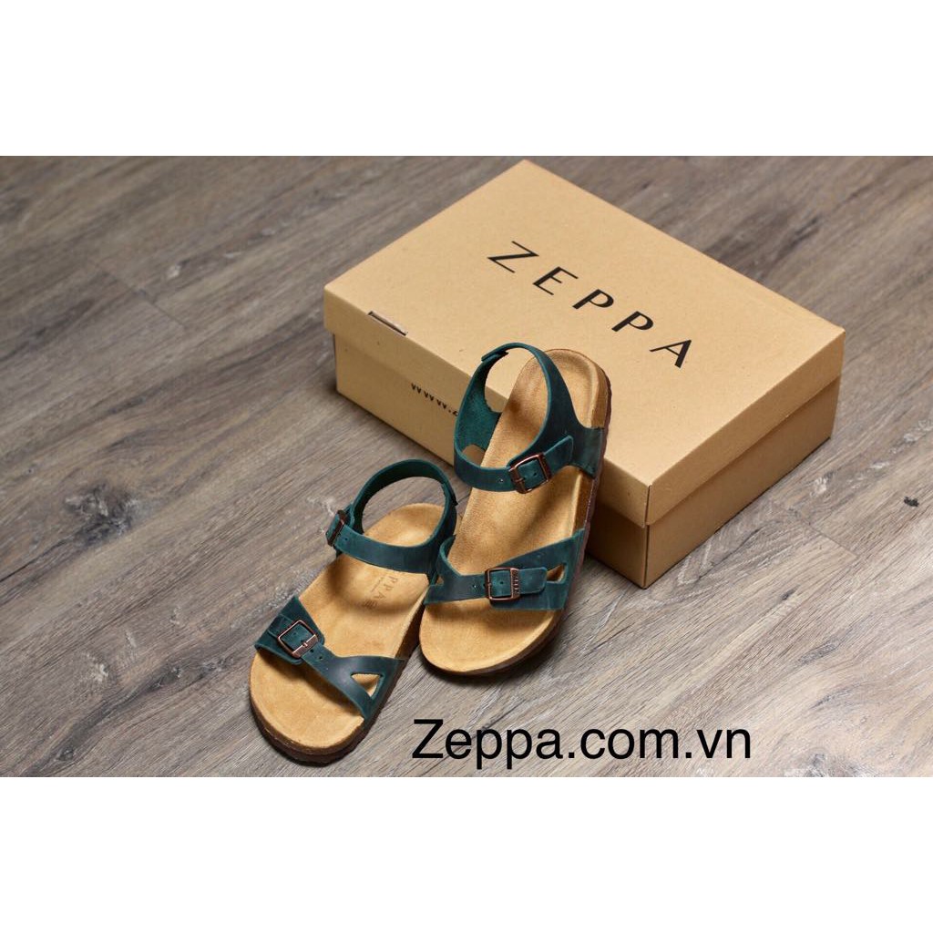 ZEPPA - SANDAL ĐẾ TRẤU MÀU XANH NAVY - Da bò thật 100%