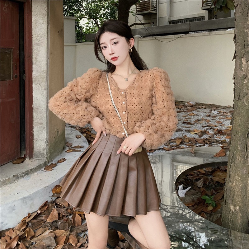 Áo khoác cardigan thêu hoa ba chiều thời trang mùa thu 2021