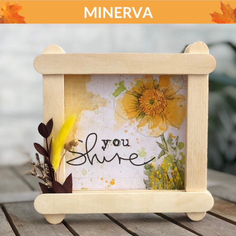 Khung tranh gỗ hoa khô MINERVA DIY trang trí để bàn làm việc , quà tặng thủ công