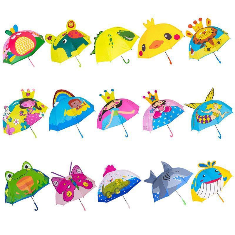 Dù Gấp Gọn Nhẹ Tay Cầm Dài In Họa Tiết Hoạt Hình Dễ Thương Cho Bé