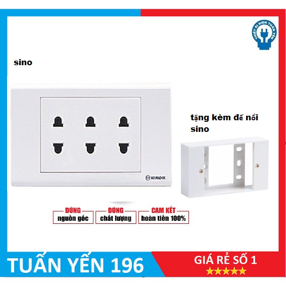 Ổ cắm 3 ổ S18 Sino tặng kèm đế nổi (Chính Hãng)