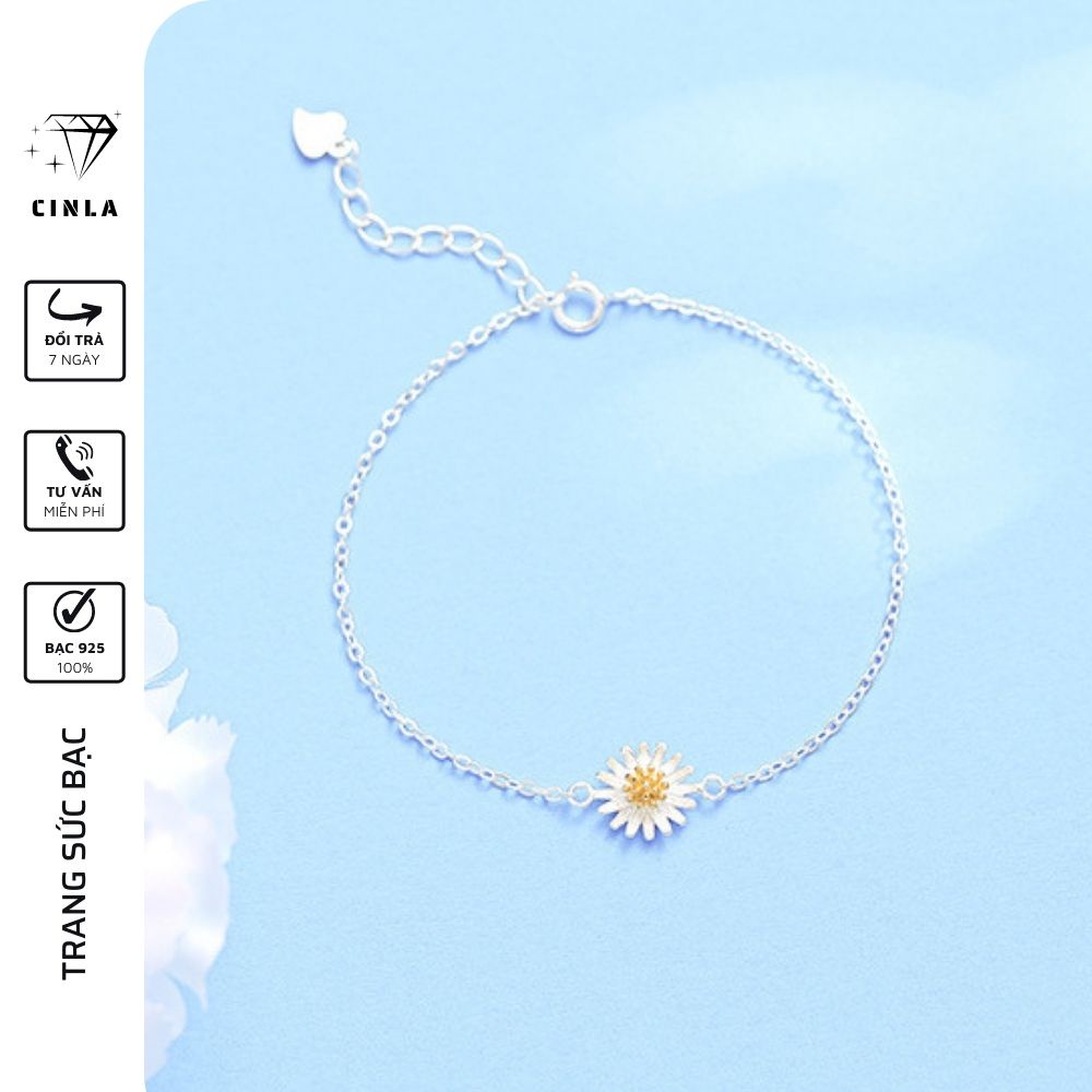 Vòng tay lắc mạ bạc nữ 925 cao cấp hình hoa cúc thanh mảnh trang sức bạc CINLA VT022