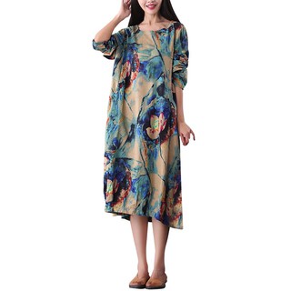 Đầm nữ tay dài họa tiết hoa vintage thời trang