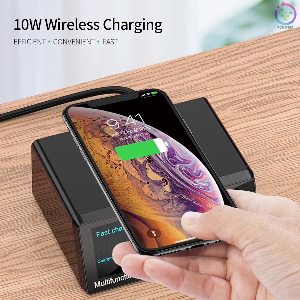 X9 8 Port Wireless USB Charger Quick Charge PD+QC3.0+USB Port Charge Station with LED Display  for Phone/Laptop/Tablet US Plug