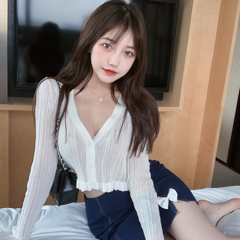 Áo Khoác Cardigan Dệt Kim Tay Dài Cổ Chữ V Chống Nắng Thời Trang Cao Cấp