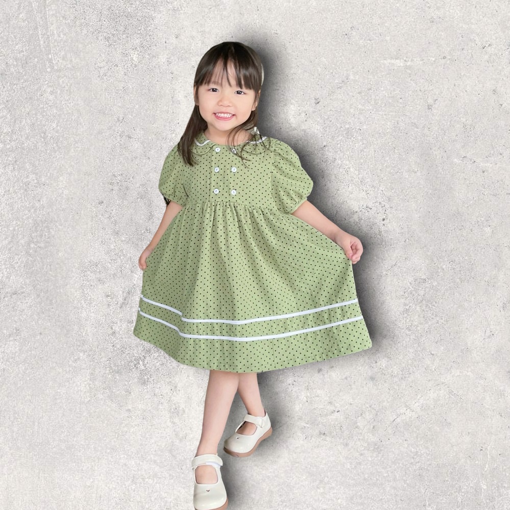 váy Sofia xanh váy thủy thủ đầm bé gái babydoll chấm bi tay bồng