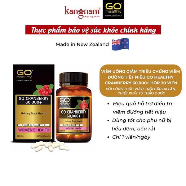 Viên Uống Giảm Triệu Chứng Viêm Đường Tiết Niệu Go Healthy Cranberry 60,000+ Hộp 30 viên