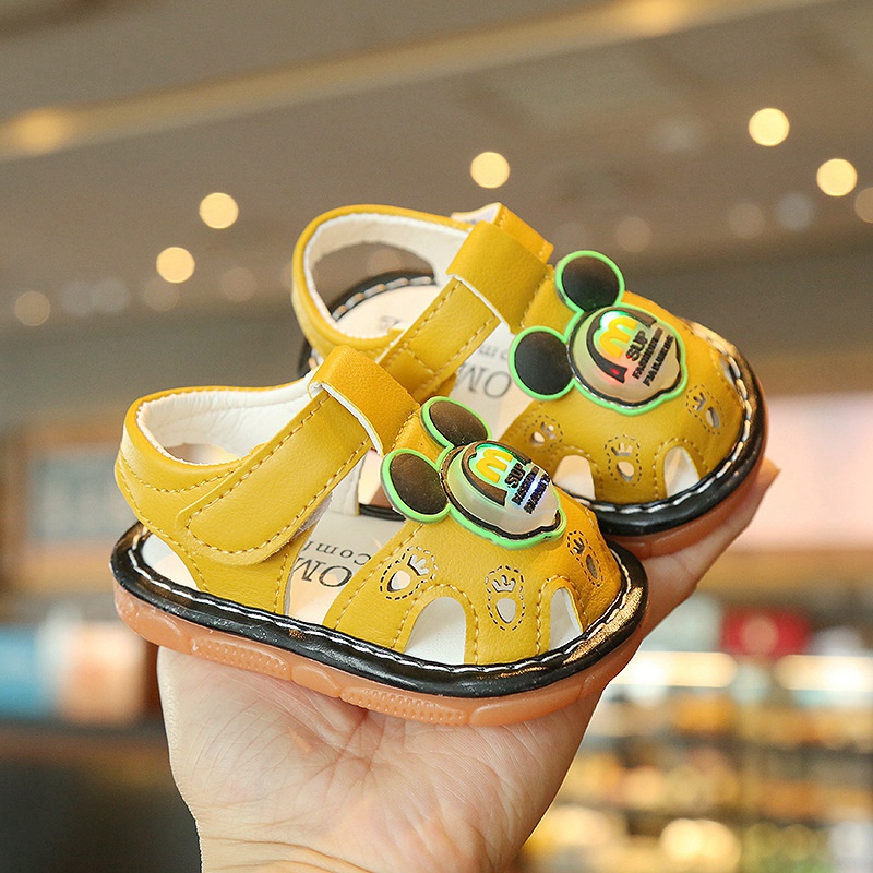 Giày Cao Su Tập Đi Có Đèn LED Hình Chuột Mickey Hoạt Hình Cho Bé 0-1 Tuổi