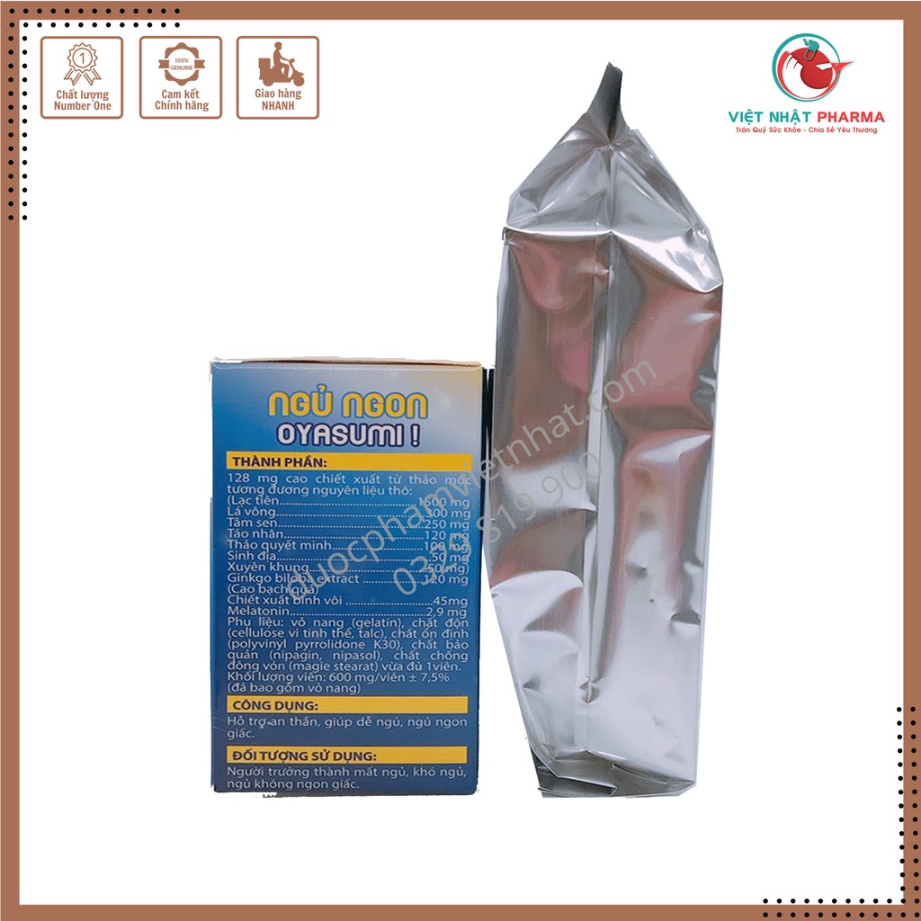 Ngủ Ngon Oyasumi Việt Nhật  hỗ trợ an thần, giúp dễ ngủ, ngủ ngon giấc. Hộp - 3 vỉ x 10 viên