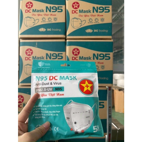 Khẩu trang N95 không van DC Mask 5 Lớp Màu trắng (10 cái)