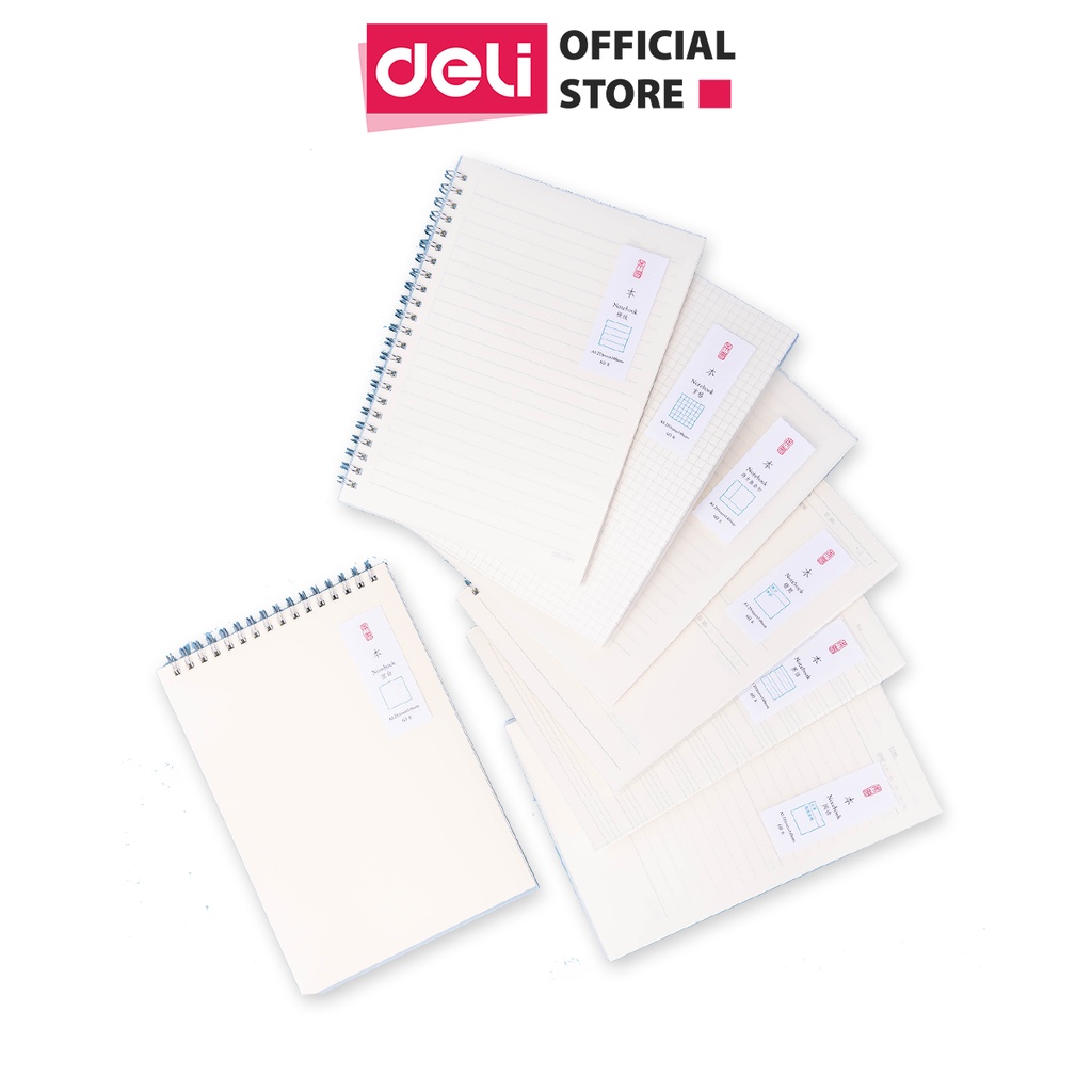 Sổ vở lò xo kép caro Deli khổ A5 60 trang bìa nhựa ghi chép viết thư pháp phong cách retro LPA560