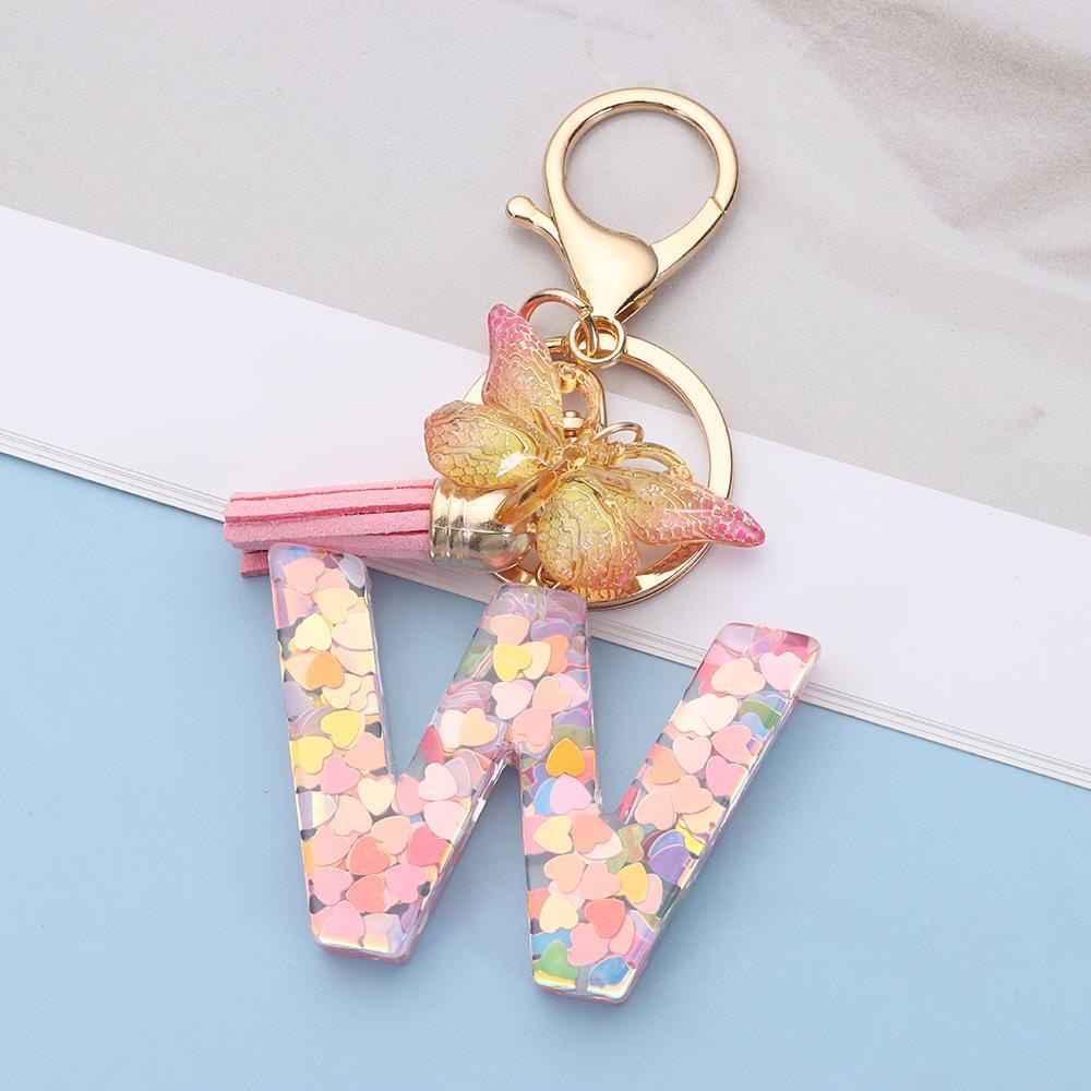 EUTUS Móc Khóa Resin Mặt Chữ Cái Đính Tua Rua Độc Đáo Thời Trang
