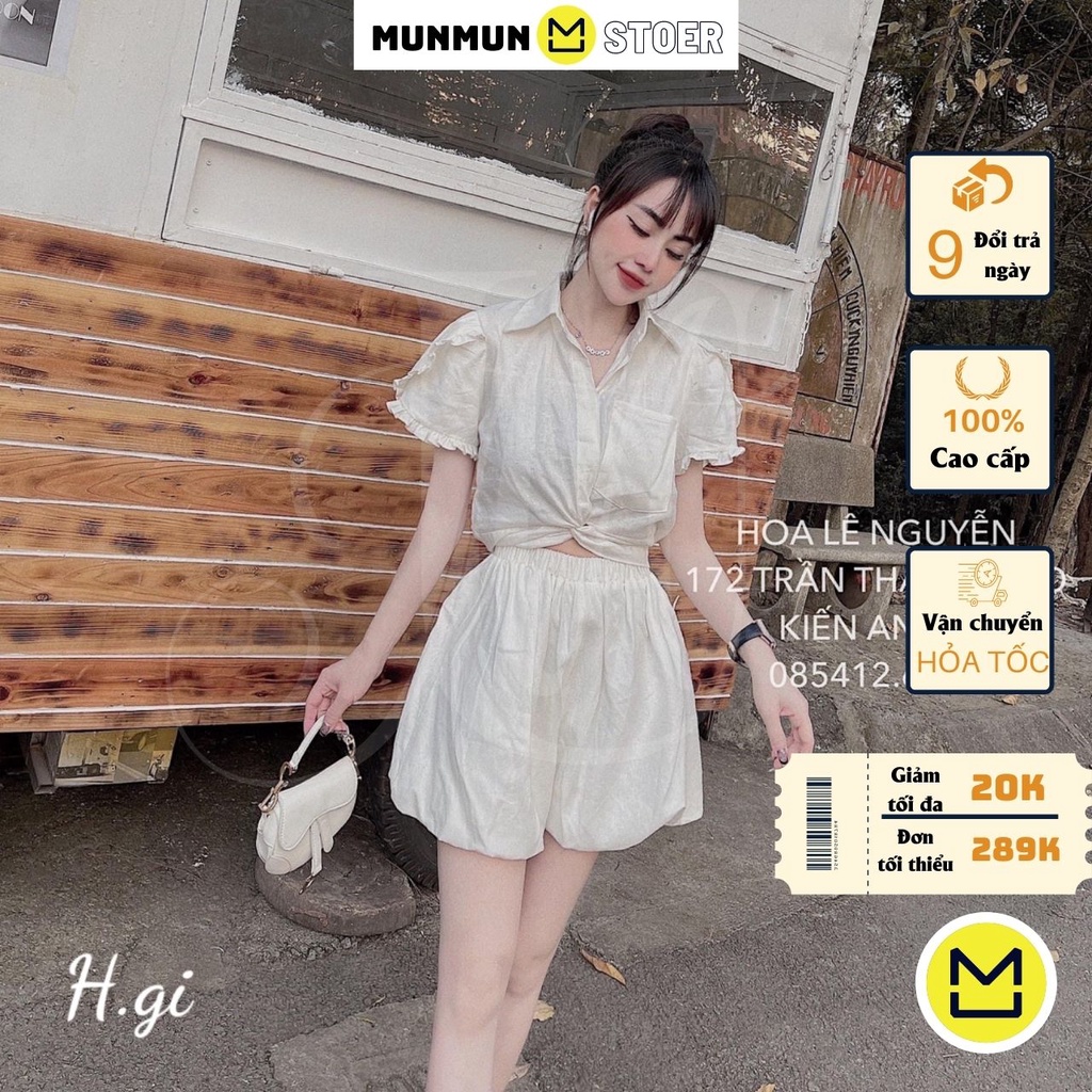 Set đồ gồm áo và quần cộc form chuẩn không kén dáng thiết kế sang chảnh-HG
