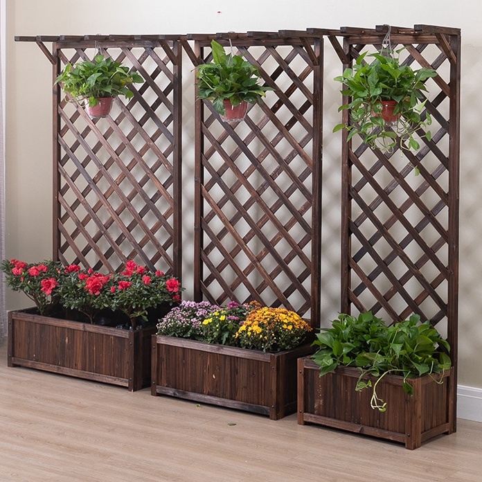 Kệ gỗ trồng cây ngoài trời cho các loại cây hoa dây leo, kệ trưng chậu hoa có mái treo và bồn trồng hoa vintage cao cấp