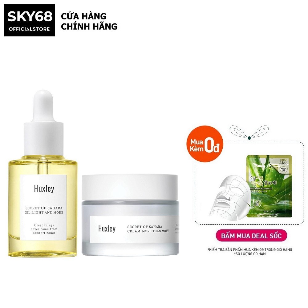 Combo Dưỡng Ẩm Sáng Da Chống Lão Hóa Chiết Xuất Xương Rồng Huxley (Serum Light And More 30ml + Kem More Than Moist 50ml)