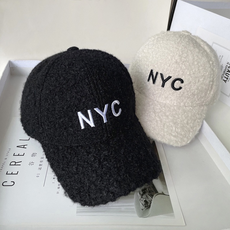 Nón Kết Vải Lông Cừu Thêu Chữ NYC Thời Trang Hàn Quốc Dễ Phối Đồ Cho Nữ