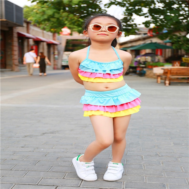 Bikini Bộ Bơi Đồ Bơi Bé Gái 2 Mảnh Rời Bèo Tầng Xinh Xắn Size S-M  - Lucky Girl shop