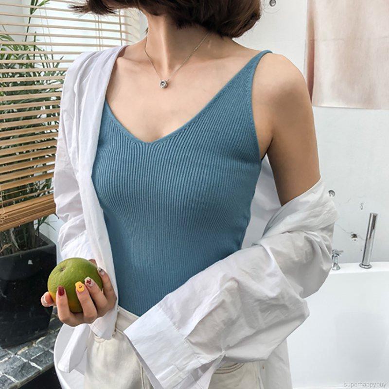 Áo không tay cổ chữ U đơn giản cho nữ