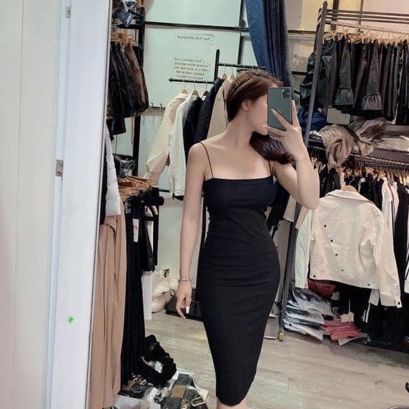 Váy Hai Dây Bún Body Dự Tiệc Siêu Xinh, Đầm Nữ 2S Dáng Ôm Body Chất Cotton Zip Đẹp