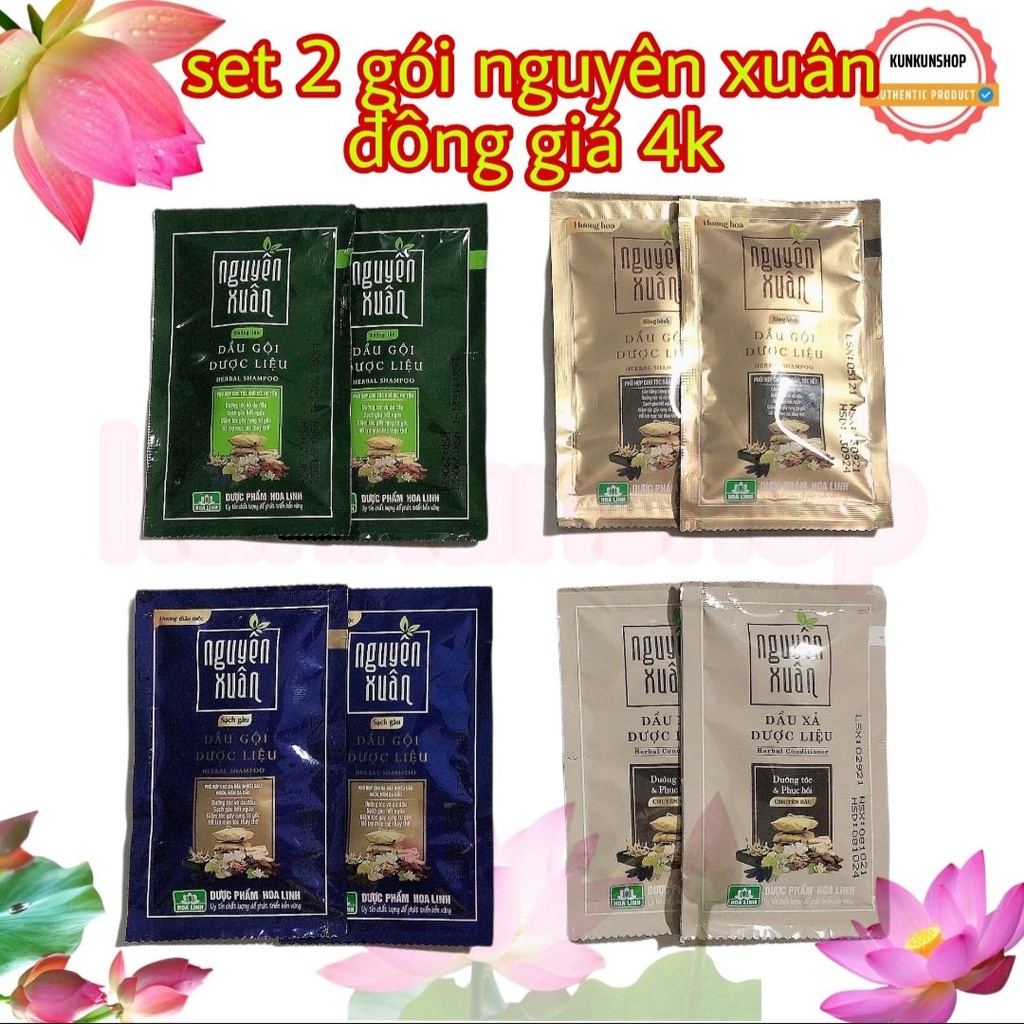 Combo 4 gói dầu gội - dầu xả nguyên xuân 5.5ml chỉ 8k