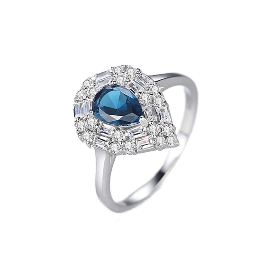 Bộ trang sức bạc S925 nữ thiết kế hình giọt nước đính đá màu sang trọng - BDM2316 - Bảo Ngọc Jewelry