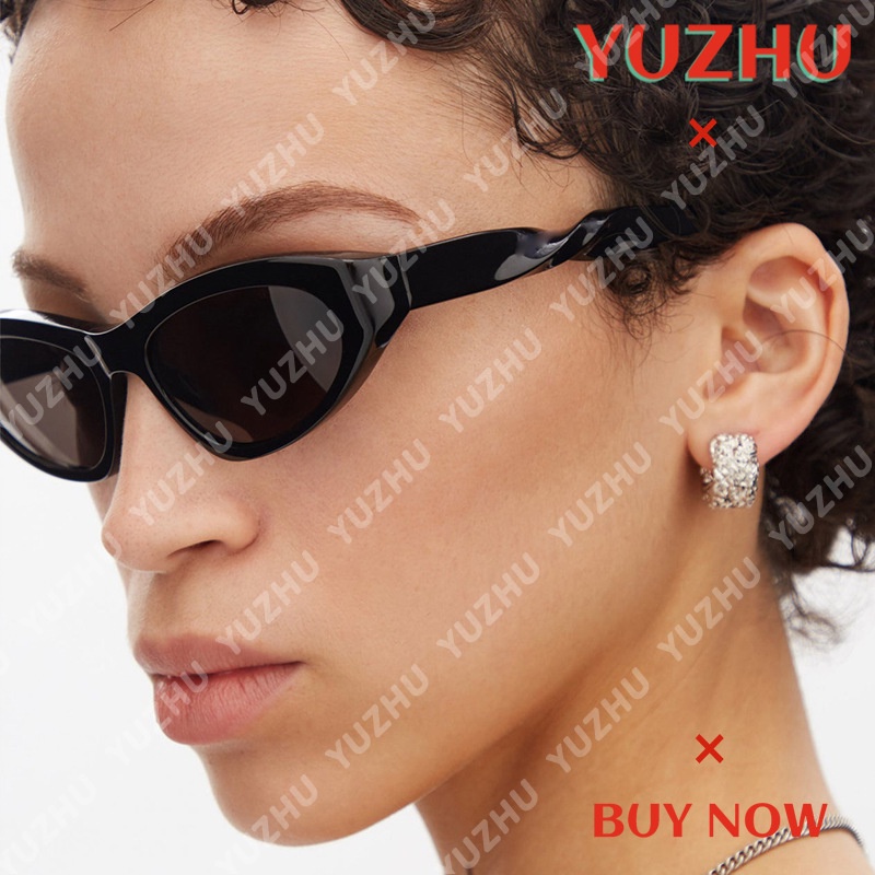 (YUZHU) Kính Mát Gọng Nhỏ Xoắn Mắt Mèo Thiết Kế Thời Trang Phương Tây Hip Hop