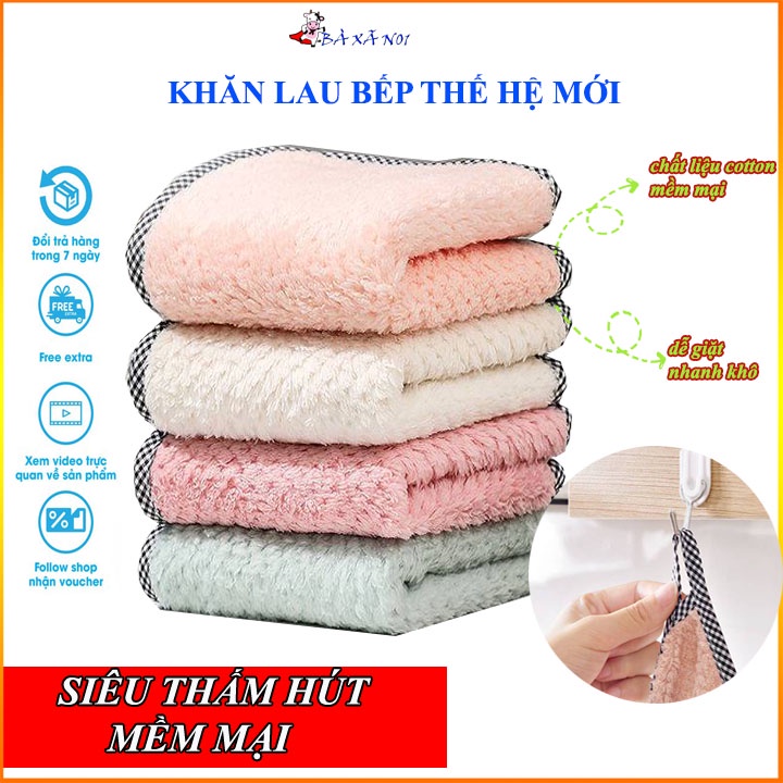 Khăn lau tay treo tường nhà bếp đa năng siêu thấm nước chống dính dầu mỡ hai mặt cỡ 25x27.5cm