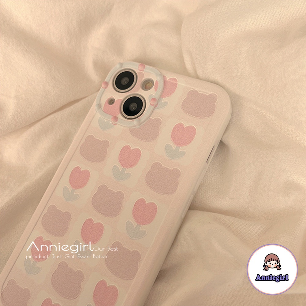 Ốp Điện Thoại TPU Dẻo Siêu Mỏng In Hình Gấu Hoa Tulip Hồng Cho IPhone 13 12 11 Pro Max X XR 8 7 Plus
