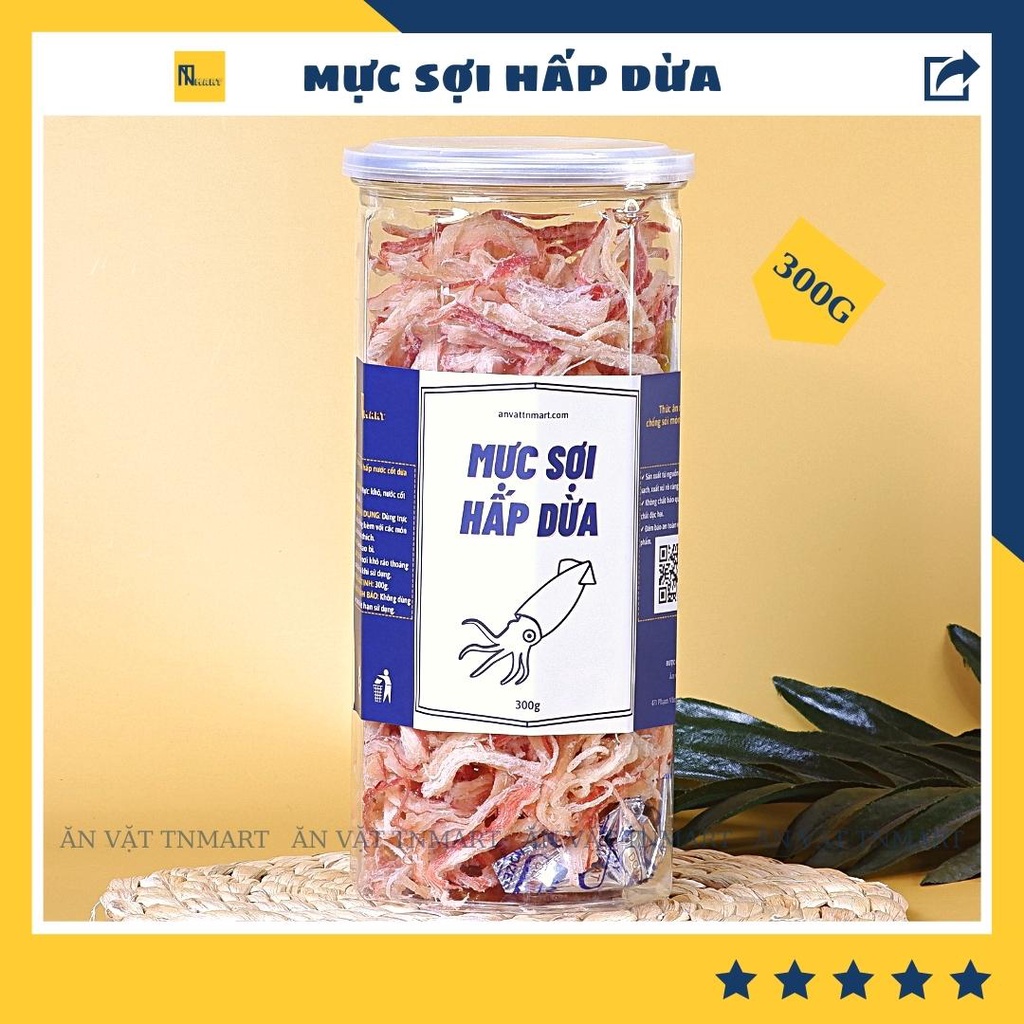 Mực khô hấp nước dừa xé sợi lon pet 300g TNmart ăn vặt ngon rẽ | WebRaoVat - webraovat.net.vn