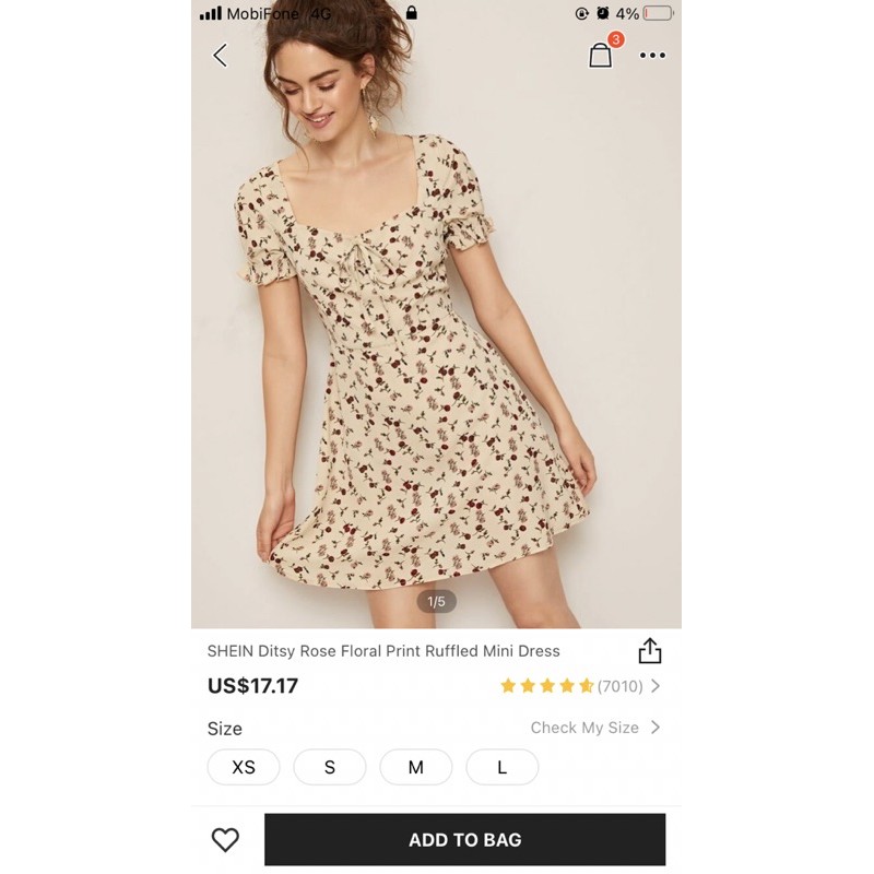 secondhand - shein váy hoa nhí Ditsy rose floral print ruffled mini dress