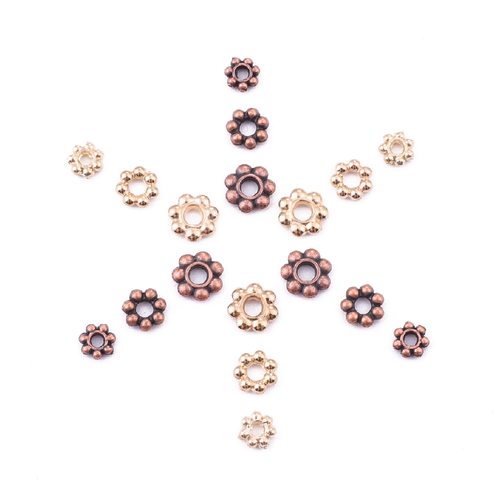 200 hạt cườm hình hoa cúc kim loại bạc Tây Tạng 4mm 5mm 6mm lỗ 2mm làm trang sức