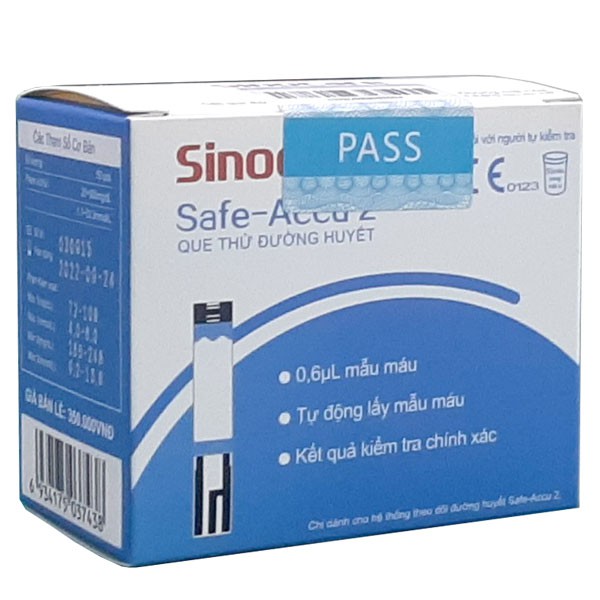 Que Thử Đường Huyết Safe Accu 2 SINOCARE 50 Que Thử + 50 Kim Chích Máu