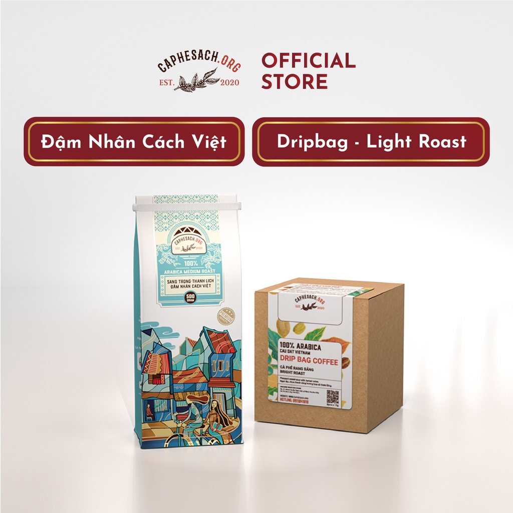 [COMBO] - Cà phê pha phin ĐẬM NHÂN CÁCH VIỆT &amp; HỘP CÀ PHÊ TÚI GIẤY LỌC ARABICA LIGHT ROAST