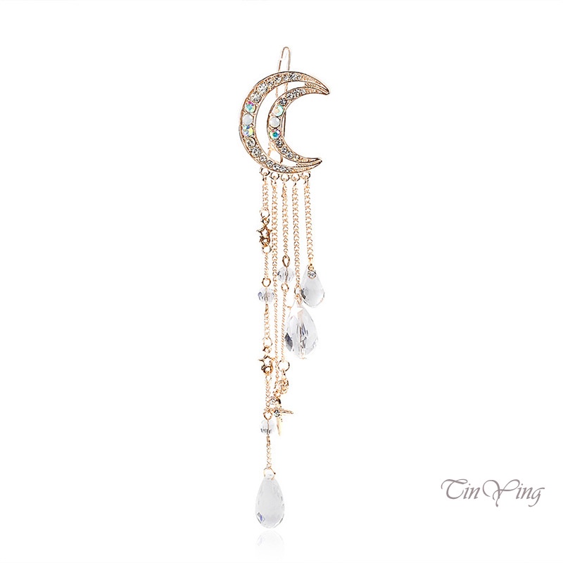 GETNOIVAS Kẹp Tóc Hình Mặt Trăng Đính Đá Đơn Giản Thanh Lịch Cho Nữ