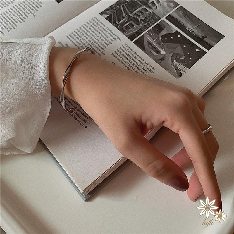 Vòng Tay Bạc Dạng Hở Họa Tiết Lượn Sóng Đơn Giản Thời Trang Unisex