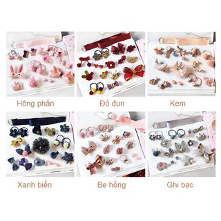 Bộ chun, nơ kẹp tóc cho bé 18-24 món
