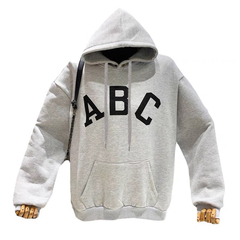 Áo Hoodie nỉ bông in chữ ABC có ba màu trắng đen xám, áo nỉ mũ hai lớp dày dặn ấm mặc mùa đông đẹp