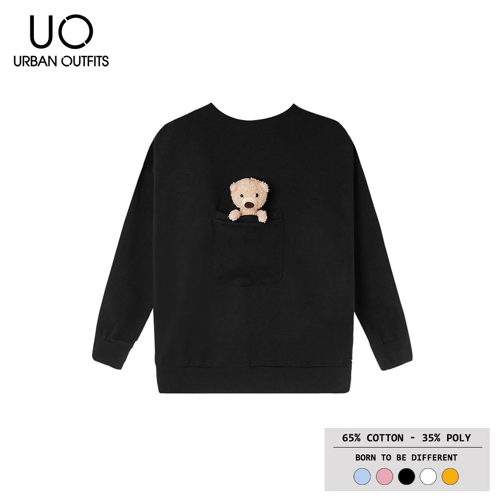 Hàng OUTLET 3 Màu SWO12 Áo Sweater Nữ Nam Form Rộng URBAN OUTFITS Có Túi Gấu Sau In UO Thun Cotton Nỉ | BigBuy360 - bigbuy360.vn