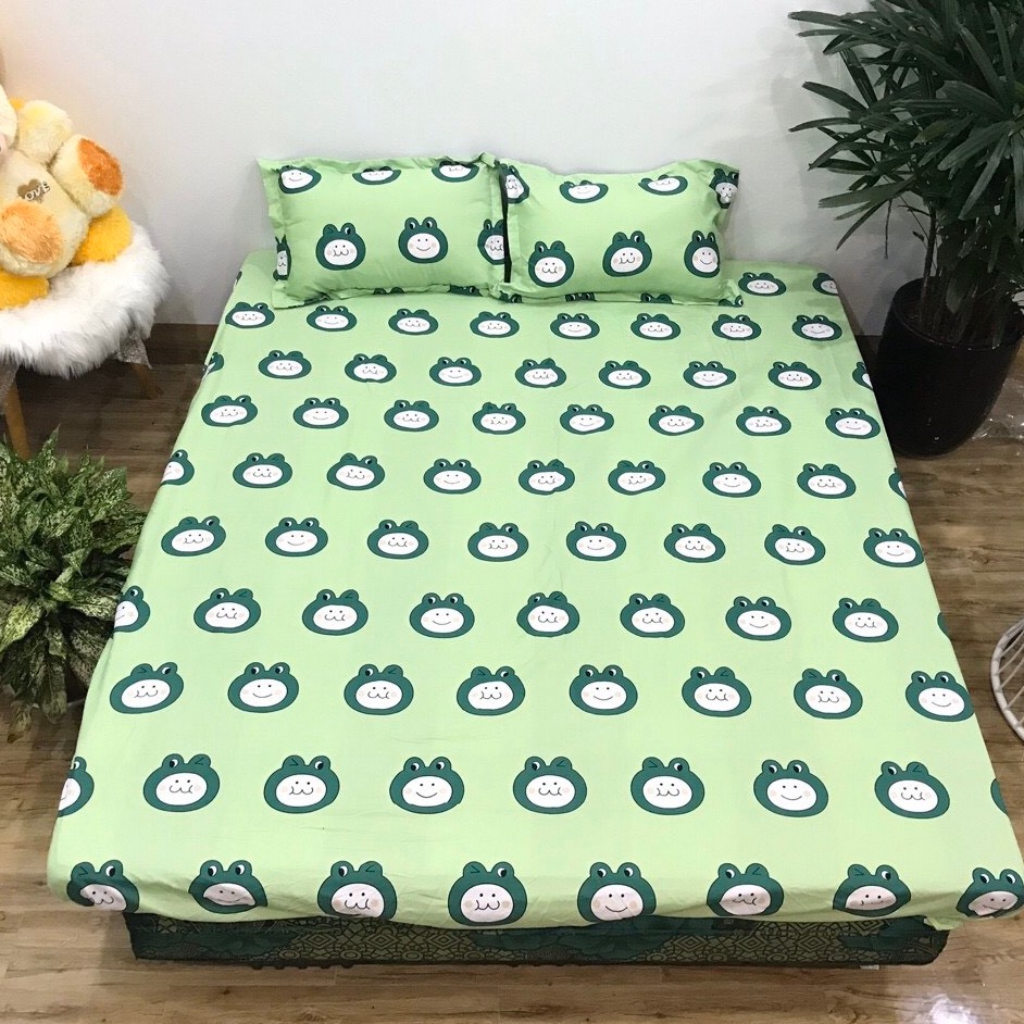 Bộ Ga gối Cotton Poly 3 Món Mẫu Ếch Xanh