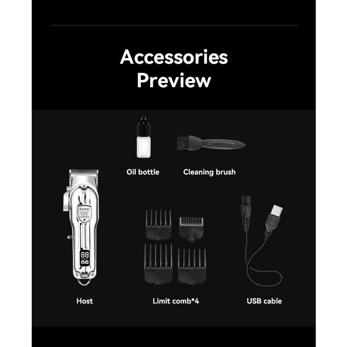 Tông đơ hớt tóc chuyên nghiệp không dây Kemei cho nam