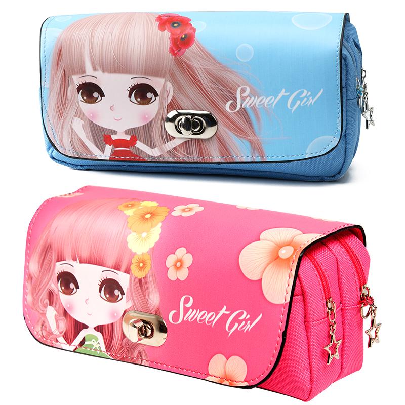 Hộp bút 2 ngăn có nắp gập tiện dụng in hình dễ thương cho bé gái