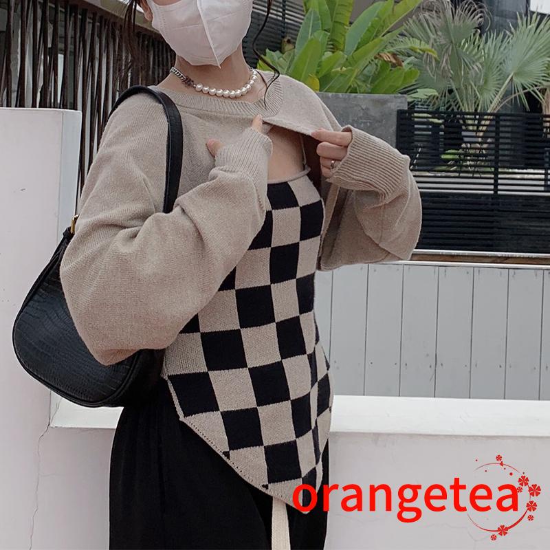 Set áo hai dây + áo khoác dài tay màu sắc đơn giản thanh lịch dành cho nữ