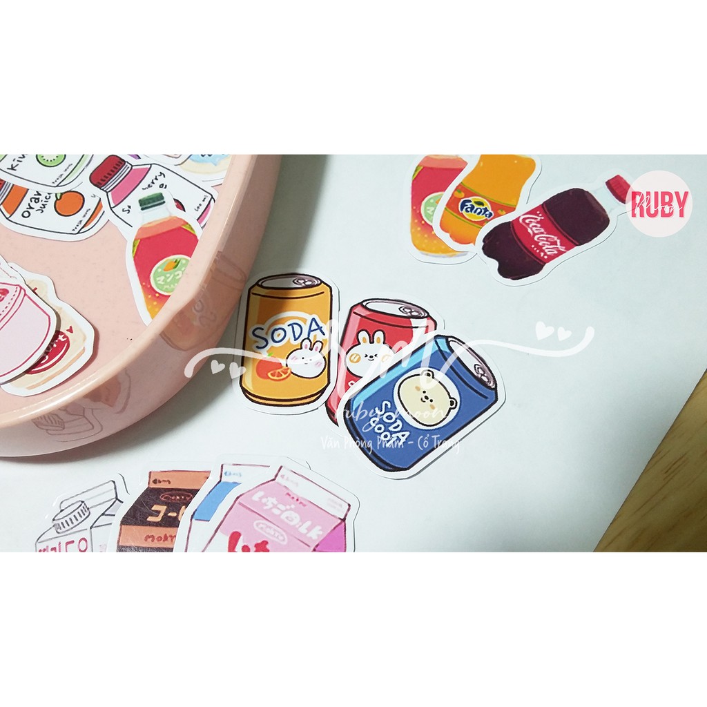 Bộ 35 Nhãn Dán Sticker Hộp sữa, Lon nước ngọt
