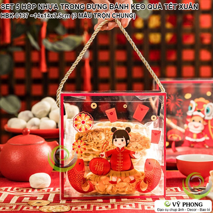 SET 5 HỘP NHỰA PET TRONG ĐỰNG BÁNH KẸO TẾT TRUNG THU QUÀ TẶNG DỊP XUÂN NĂM MỚI HBK-0137