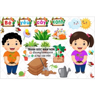 Tranh decal mầm non- bé yêu cây xanh( ảnh thật)