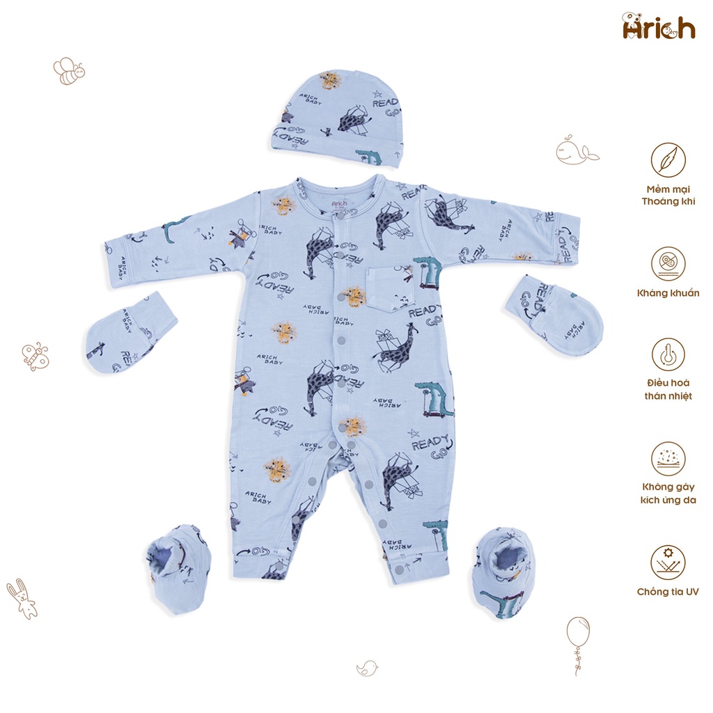 Set body dài vải sợi tre Arich size 0-6M