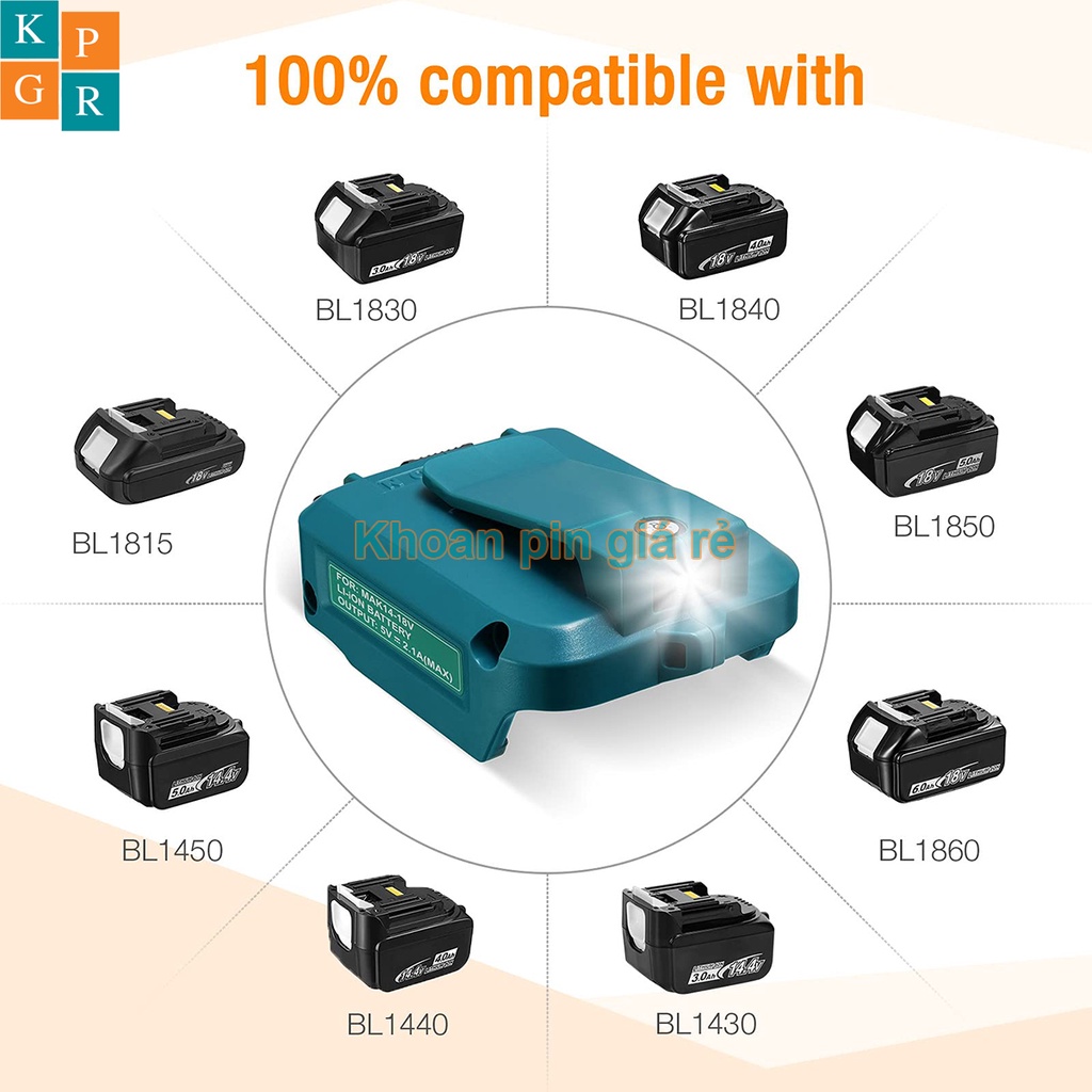 Đế chuyển pin makita 14V-18V sang Usb 5V sạc điện thoại