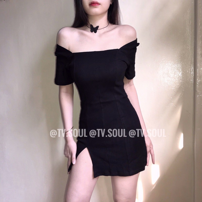 Đầm gân tay ngắn