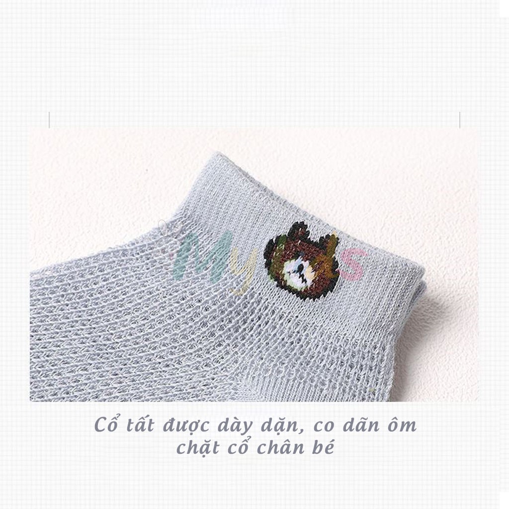 Tất lưới cho bé trai bé gái, set 5 đôi vớ trẻ em chất cotton hình gấu.