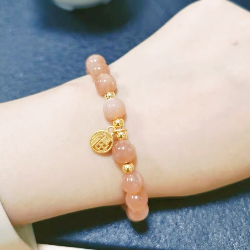 Vòng tay chuỗi hạt đá mặt trời đơn giản phối mặt đơn giản thời trang cho nữ